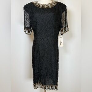 Vintage 1980’s Laurence Kazar Black Silk Beaded Dress Women’s Size Large